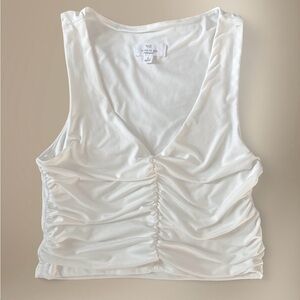 White ruched cropped tank top